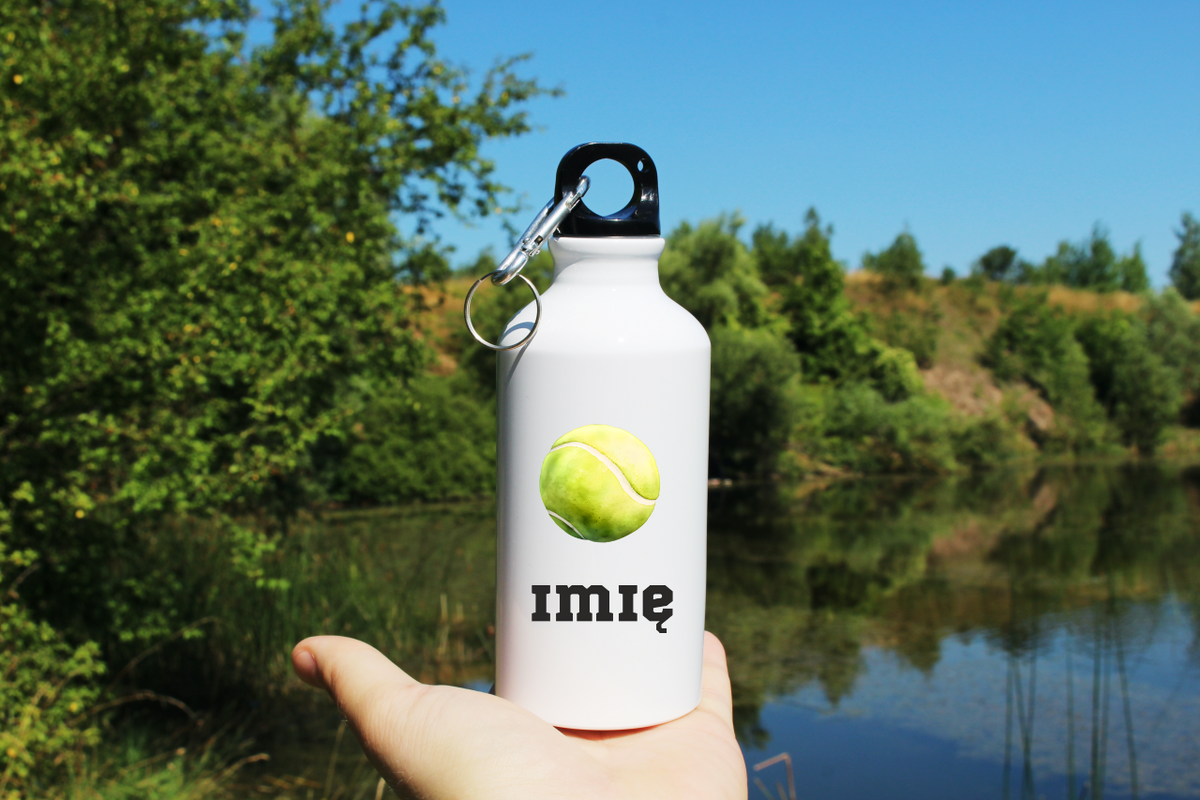 Butelka biała 400 ml z grafiką piłki tenisowej i imieniem #5