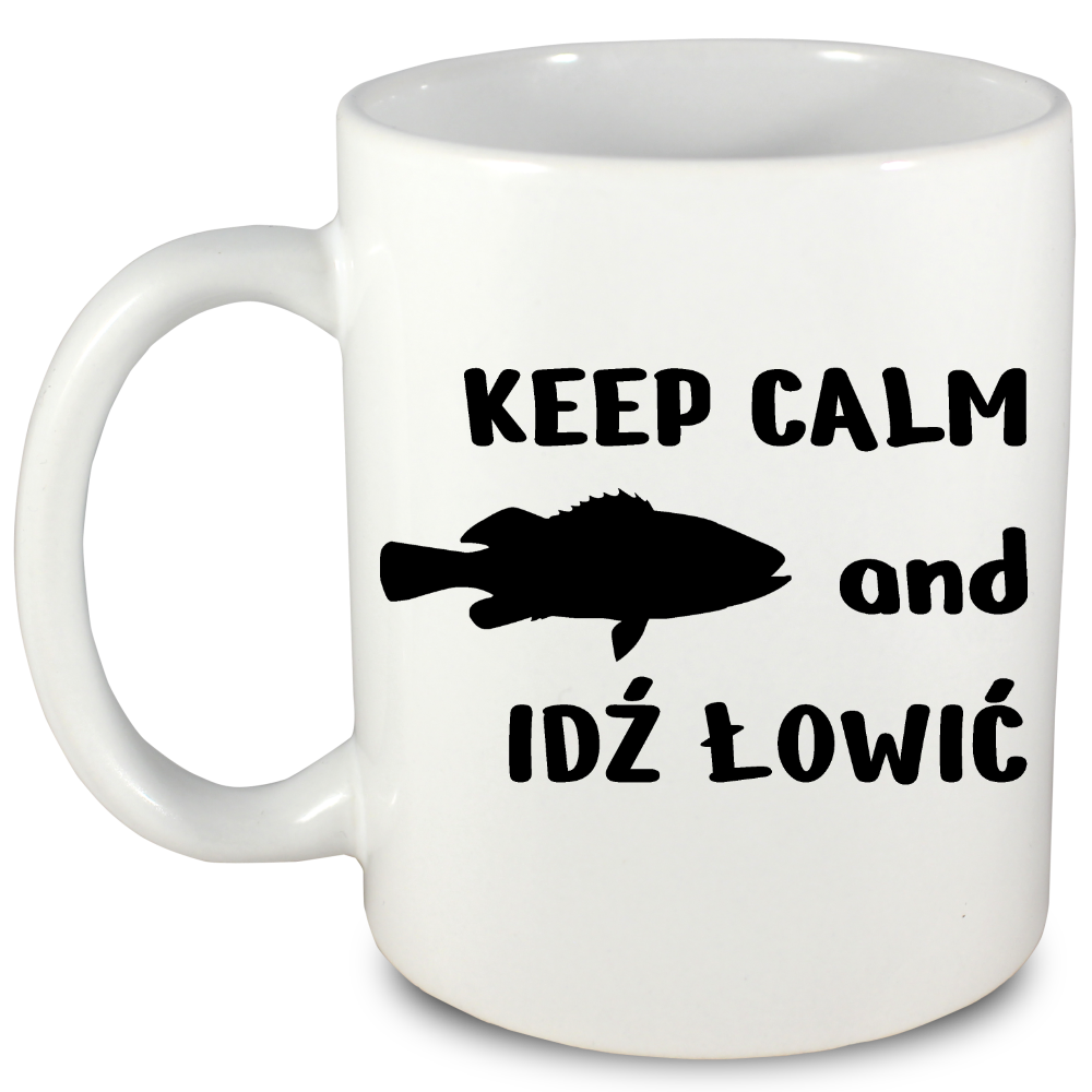 Kubek biały z nadrukiem: "KEEP CALM and IDŹ ŁOWIĆ" - wędkarstwo #6