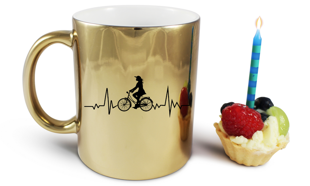 Kubek złoty z grafiką "Rowerowe EKG, linia życia" - dla rowerzystek #6