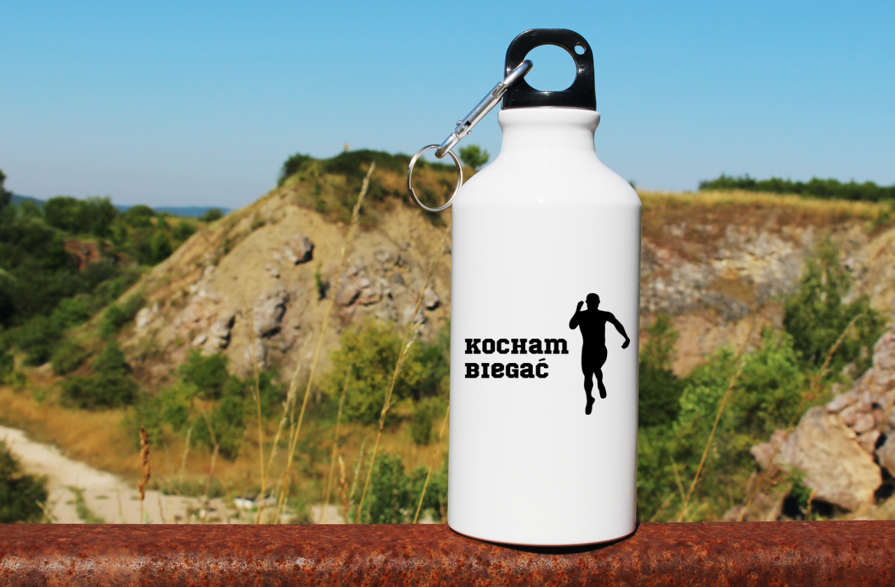 Bidon biały 400 ml dla biegacza – nadruk "Kocham Biegać" – bieganie #3