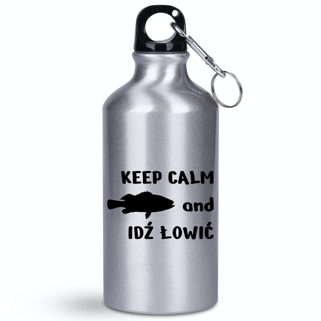 Butelka srebrna 400 ml z nadrukiem "KEEP CALM and IDŹ ŁOWIĆ" – wędkarstwo #5