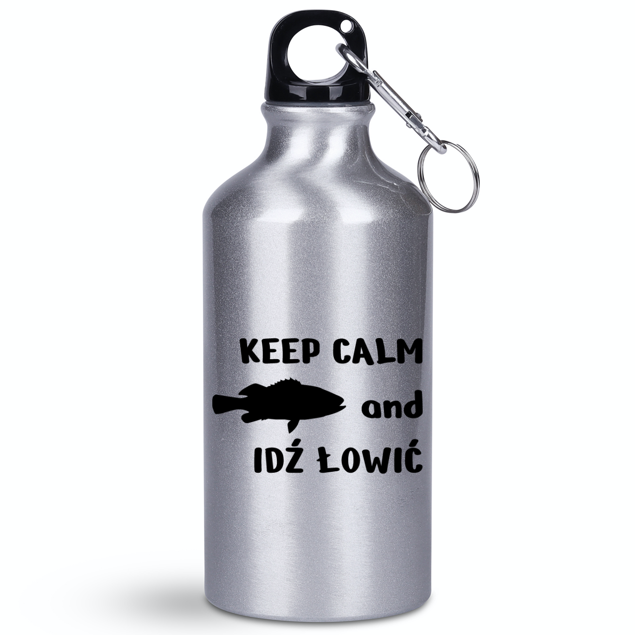 Butelka srebrna 400 ml z nadrukiem "KEEP CALM and IDŹ ŁOWIĆ" – wędkarstwo #5
