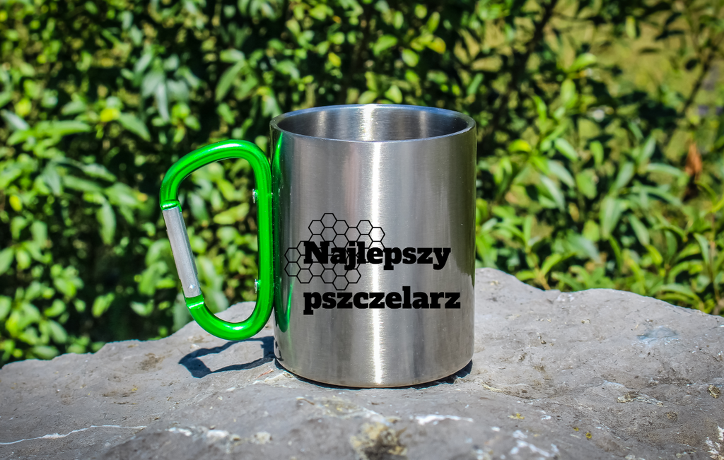 Kubek z zielonym karabińczykiem z nadrukiem "Najlepszy pszczelarz" #3