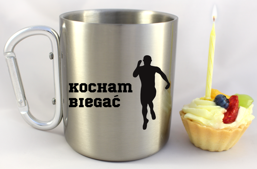 Kubek ze srebrnym karabińczykiem – z nadrukiem "Kocham Biegać" – dla panów, bieganie #3