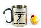 Biegowy kubek z karabińczykiem czarnym i nadrukiem "Najlepsza Biegaczka na Świecie" #2