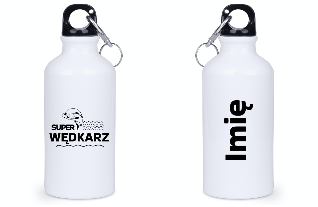Bidon biały 400 ml z nadrukiem "Super Wędkarz" - na dzień ojca, wędkarstwo #9