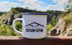 Kubek biały emaliowany z nadrukiem „Przygoda wzywa” – podróż, trekking #9