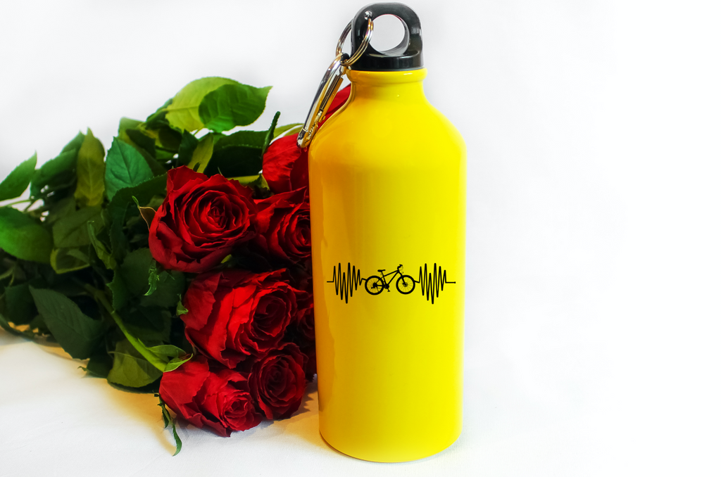 Bidon żółty 600 ml z grafiką rowerowe EKG, linia życia - rower #2