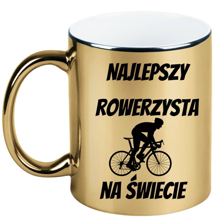 Kubek złoty z nadrukiem „Najlepszy rowerzysta na świecie” – dla rowerzysty #11
