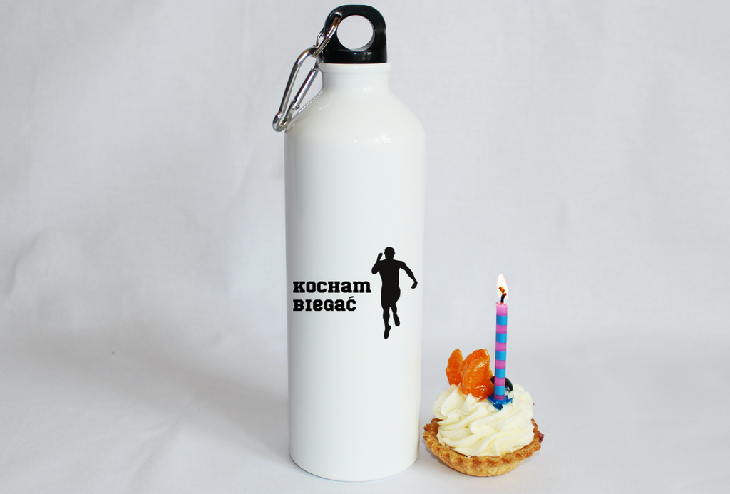 Bidon biały 800 ml z nadrukiem "Kocham Biegać", męski – bieganie #3