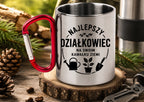 Kubek z czerwonym karabińczykiem „Najlepszy działkowiec na swoim kawałku ziemi” – do ogrodu #5