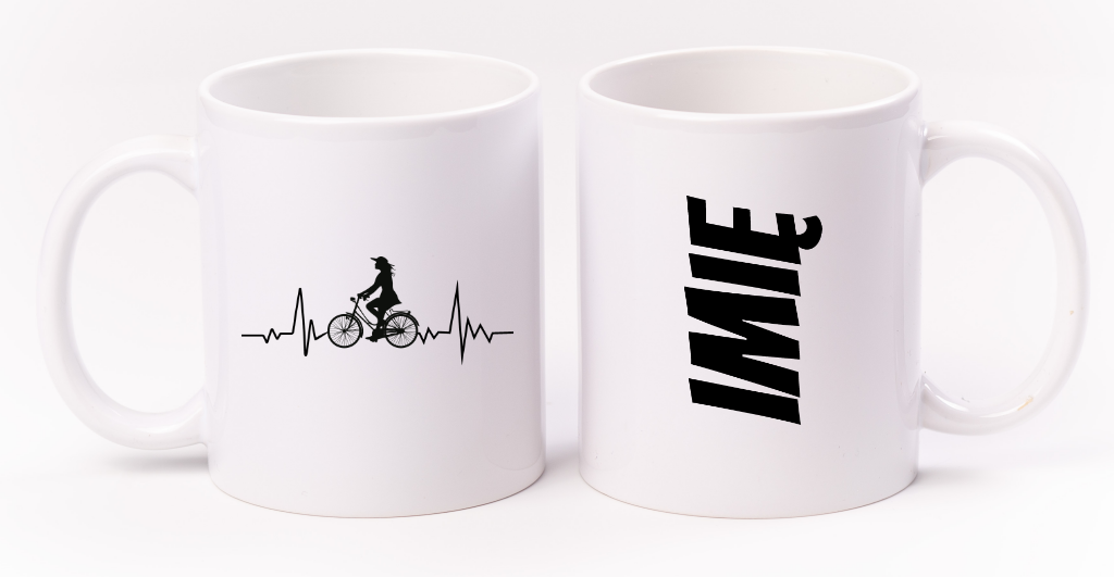Kubek biały z grafiką "Rowerowe EKG, linia życia" – dla rowerzystki #6