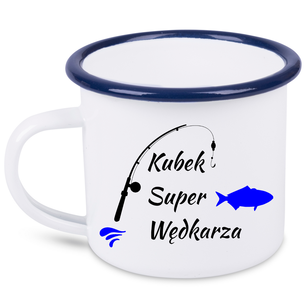 Kubek emaliowany biały z nadrukiem "Kubek Super Wędkarza" #1