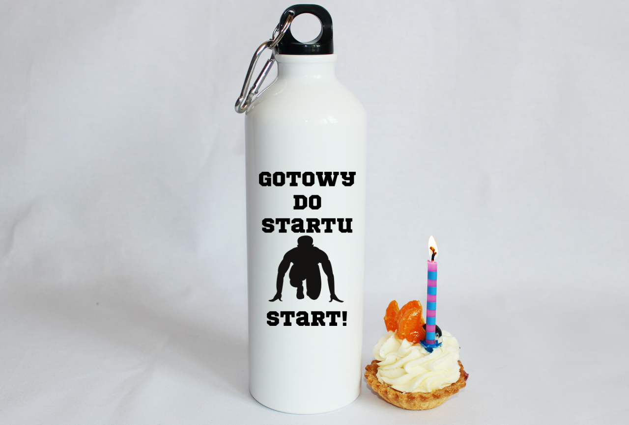 Bidon męski biały 800 ml z nadrukiem "Gotowy do startu, start!" – bieganie #6