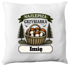 Poduszka prezent dla miłośniczki grzybów z nadrukiem "Najlepsza Grzybiarka" z imieniem wyboru - grzyby #6