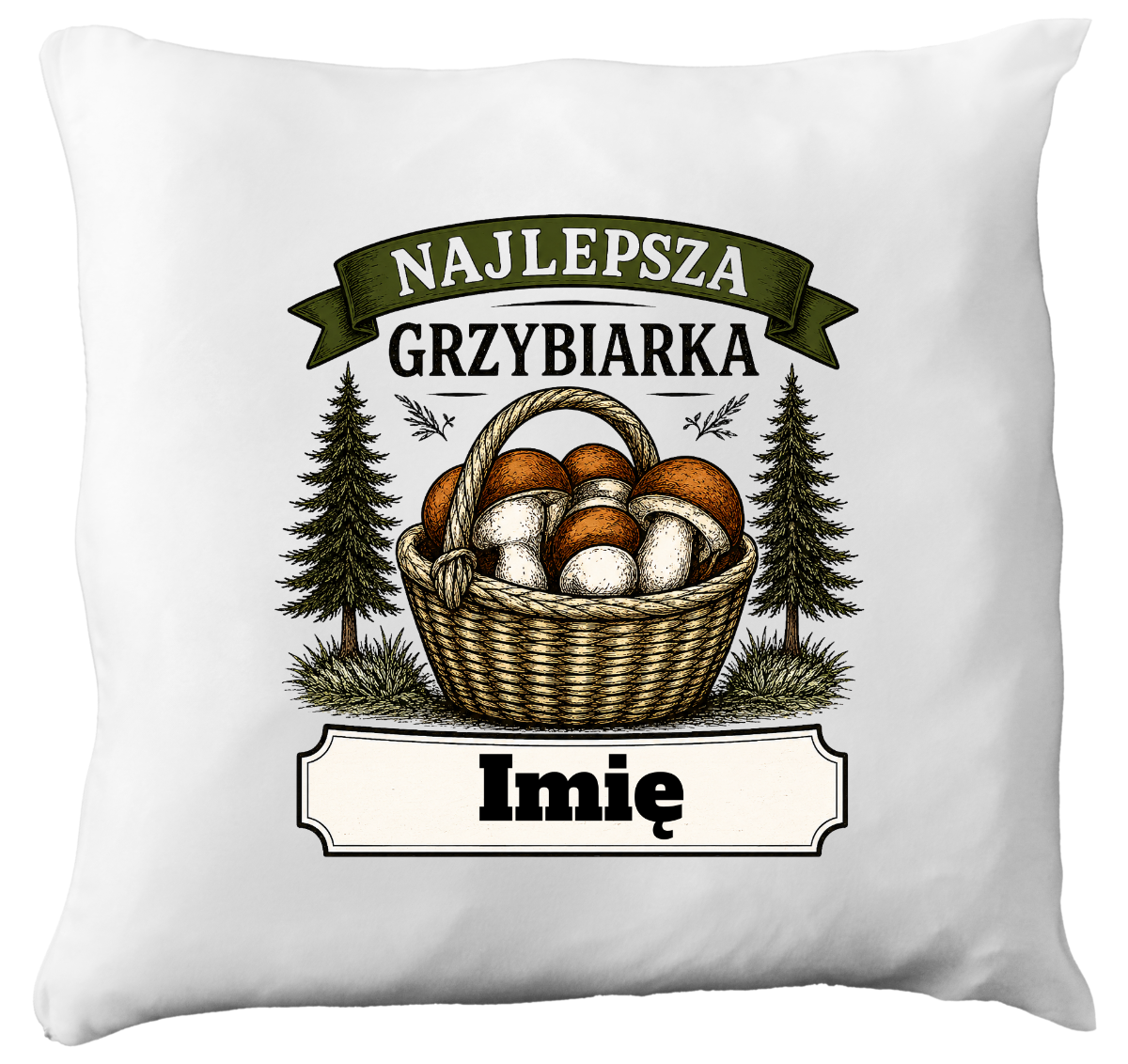 Poduszka prezent dla miłośniczki grzybów z nadrukiem "Najlepsza Grzybiarka" z imieniem wyboru - grzyby #6