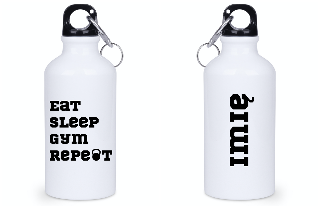 Bidon biały 400 ml na siłownię z nadrukiem "Eat Sleep Gym Repeat" – siłownia #6