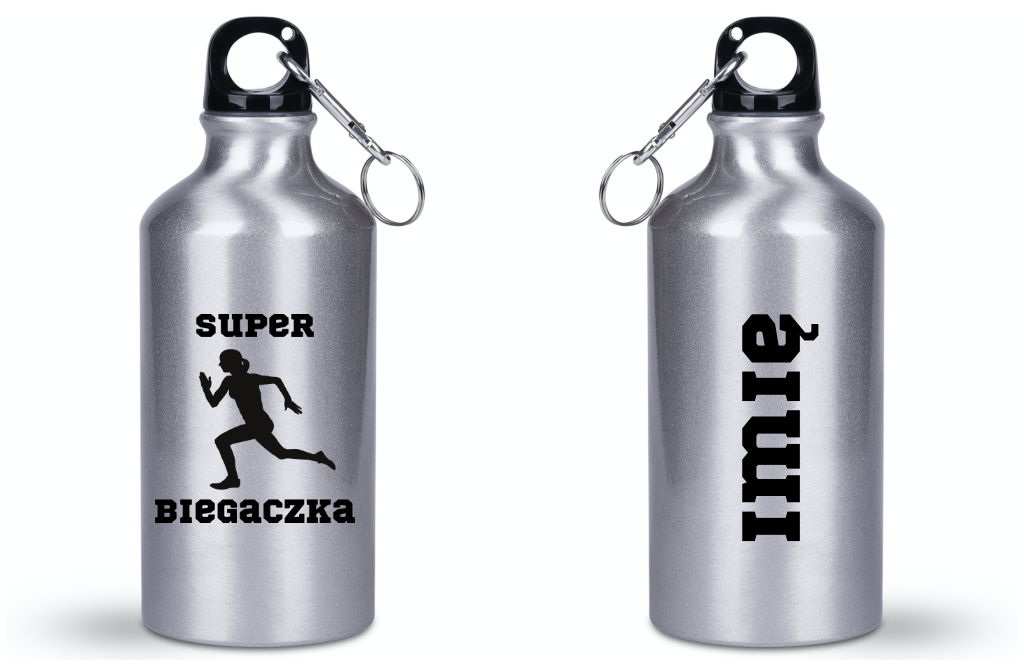 Butelka srebrna 400 ml z nadrukiem "Super Biegaczka" – bieganie #8
