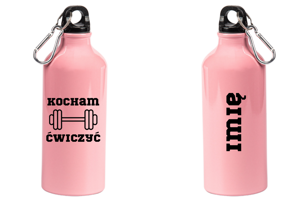 Butelka różowa 600 ml z nadrukiem "Kocham Ćwiczyć" - siłownia #2