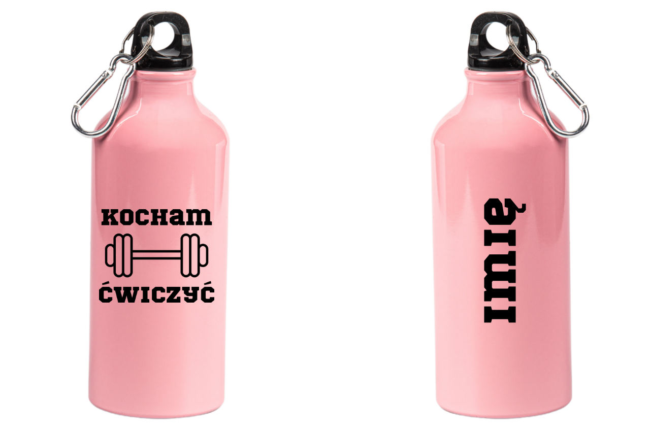 Butelka różowa 600 ml z nadrukiem "Kocham Ćwiczyć" - siłownia #2