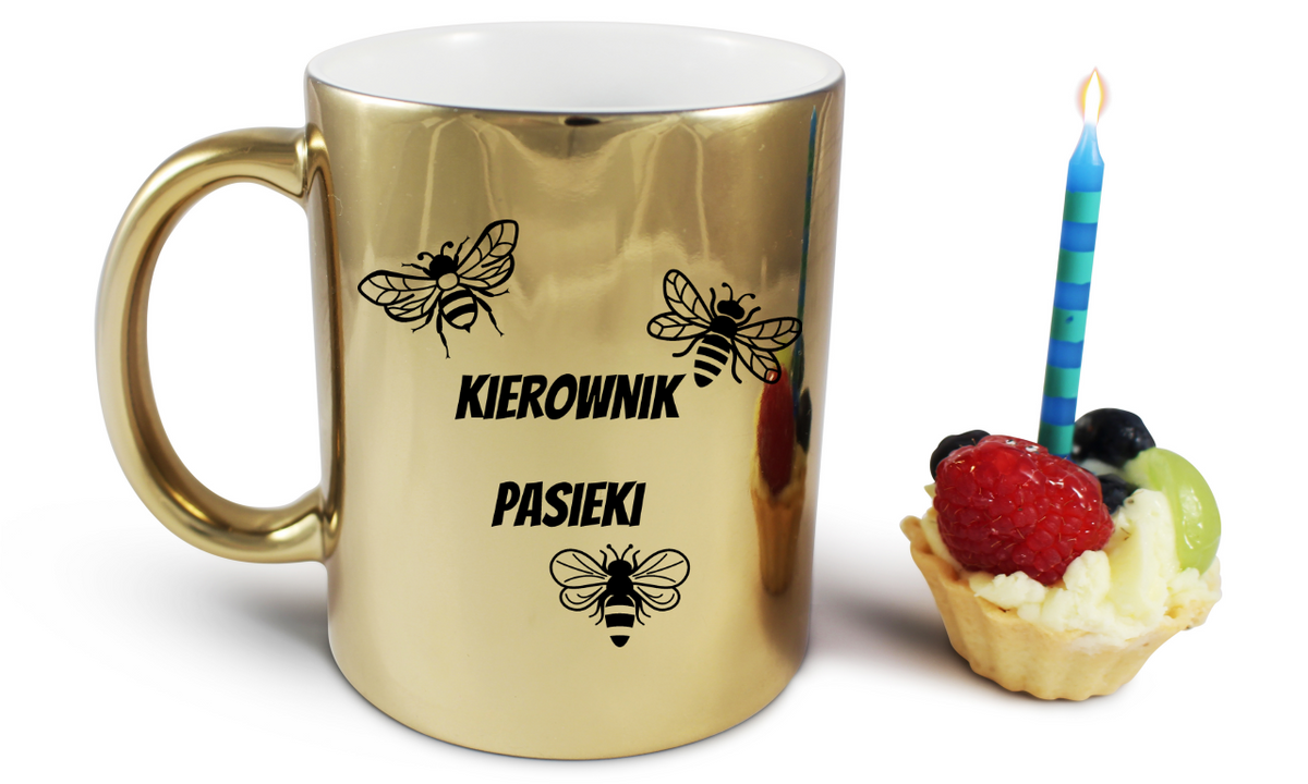 Kubek złoty z nadrukiem "Kierownik pasieki" - pszczelarstwo #2