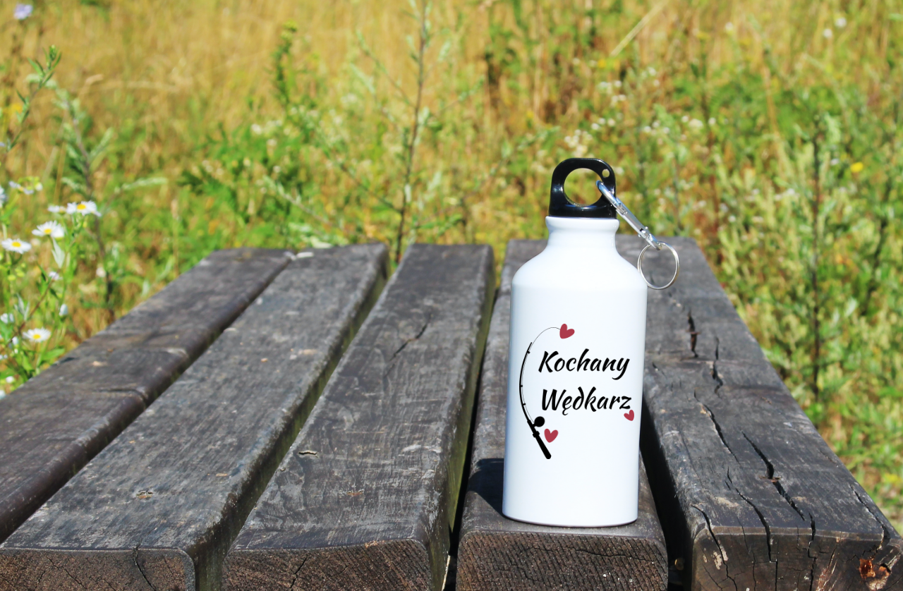 Bidon biały 400 ml z nadrukiem "Kochany Wędkarz" - wędkarstwo #1