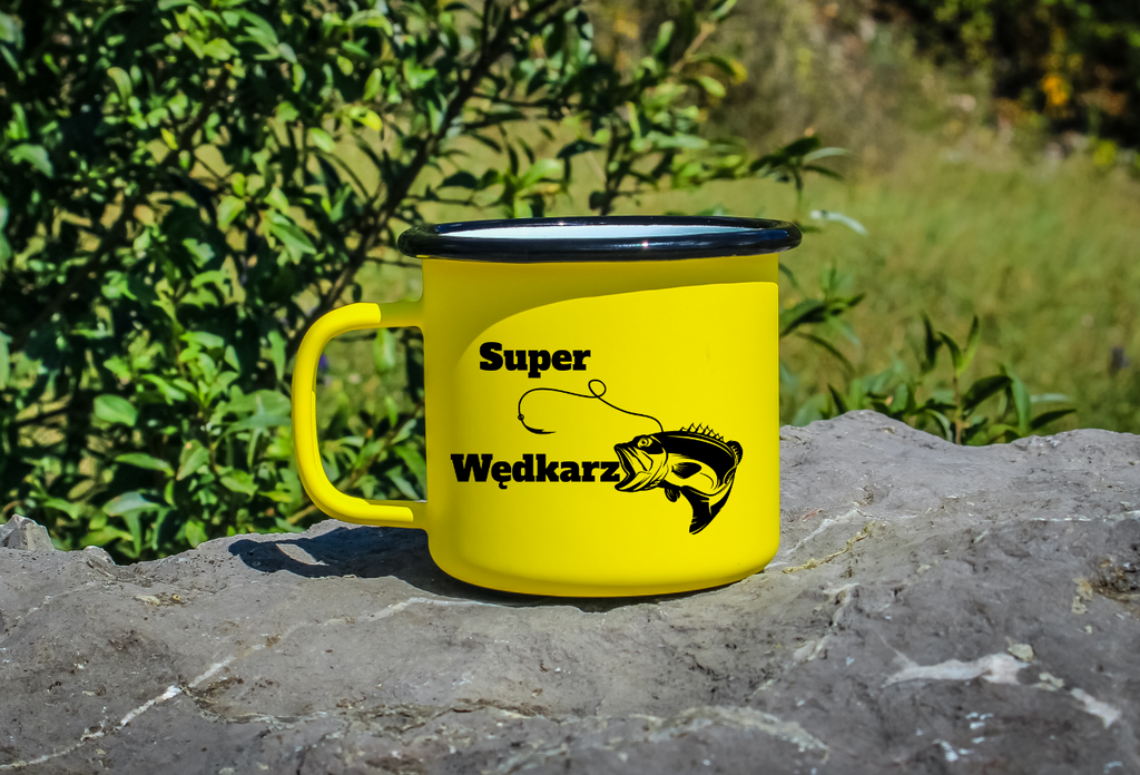 Kubek emaliowany żółty 360 ml z nadrukiem "Super Wędkarz" – wędkarstwo #5