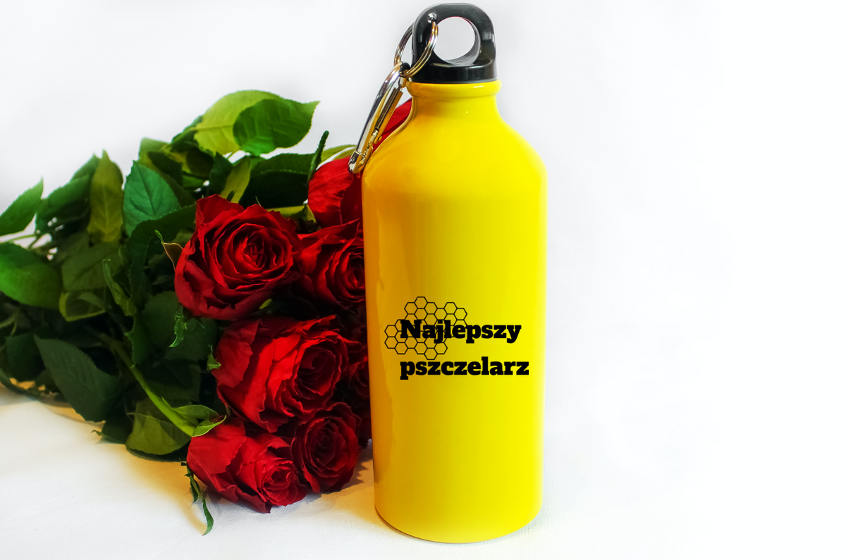 Butelka żółta 600 ml z nadrukiem „Najlepsza Pszczelarz” – pszczelarstwo #4