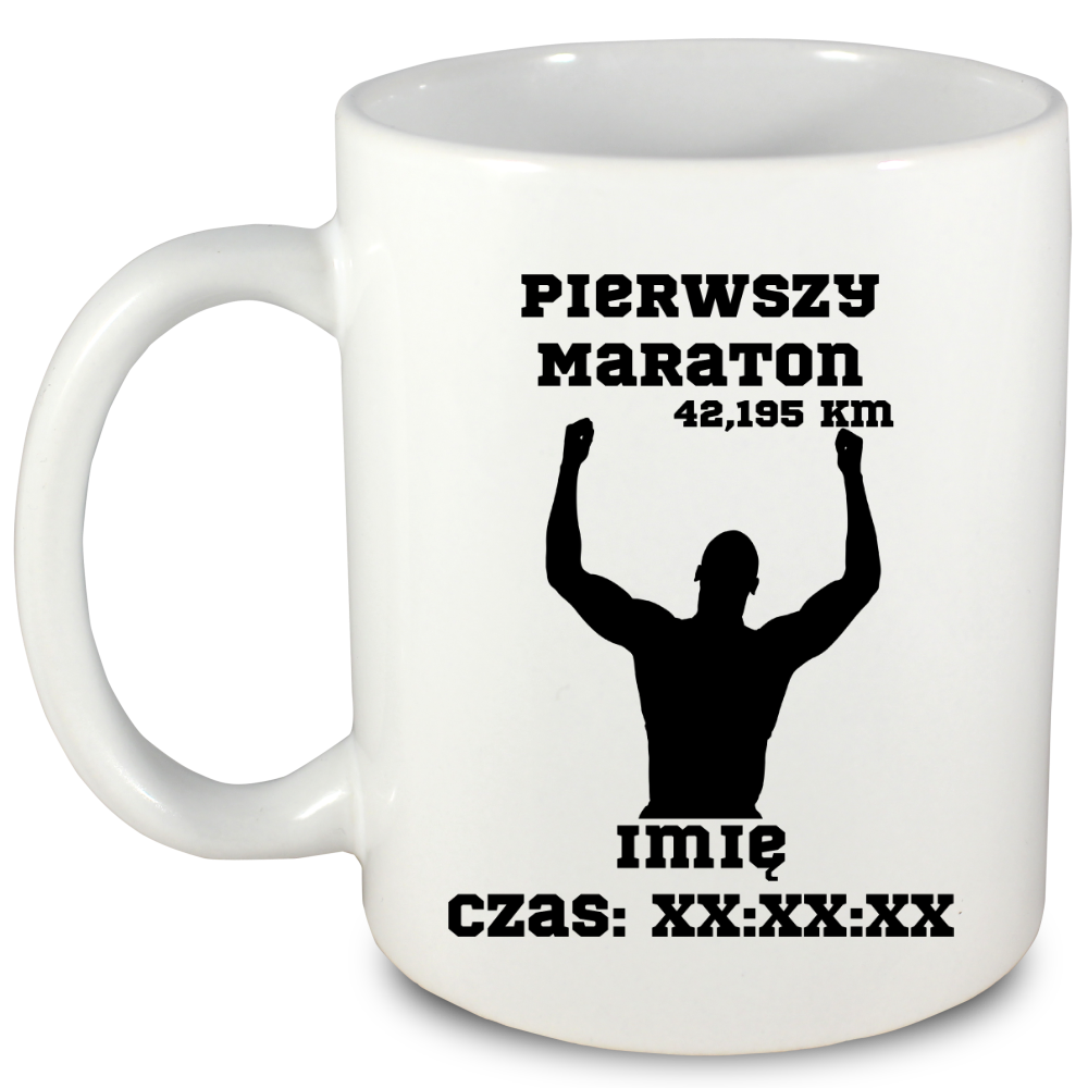 Kubek biały – pamiątka po pierwszym maratonie + czas i imię – bieganie #10