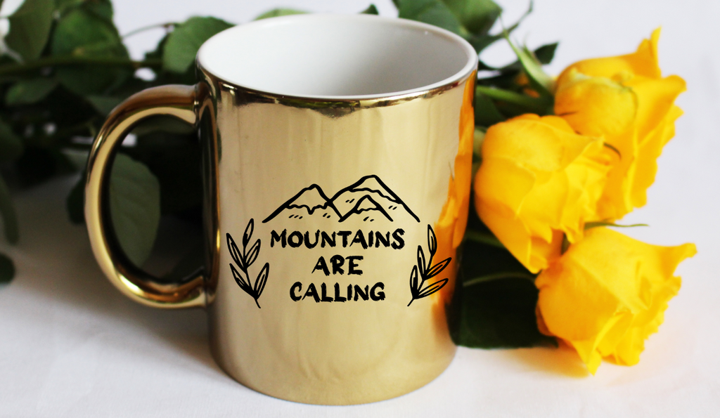 Kubek złoty z nadrukiem „Mountains are Calling” – góry #7