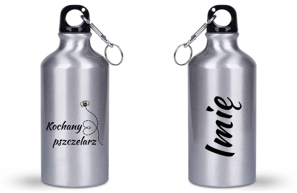 Butelka srebrna 400 ml z nadrukiem „Kochany pszczelarz” – pszczelarstwo #6