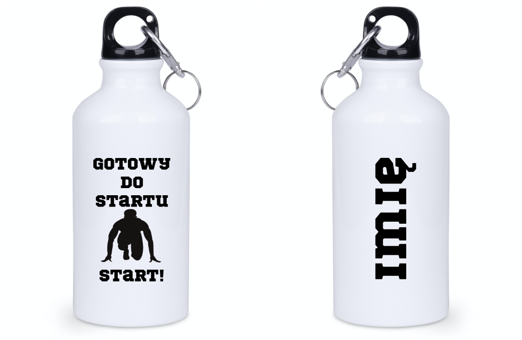 Bidon biały 400 ml dla biegacza – nadruk "Gotowy do startu, start!" – bieganie #6