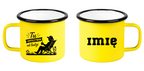 Kubek emaliowany żółty z nadrukiem „Tu odpoczywam od ludzi” – działka, ogród #6