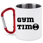 Kubek biały z czerwonym karabińczykiem i nadrukiem „Gym Time” – na siłownię #1