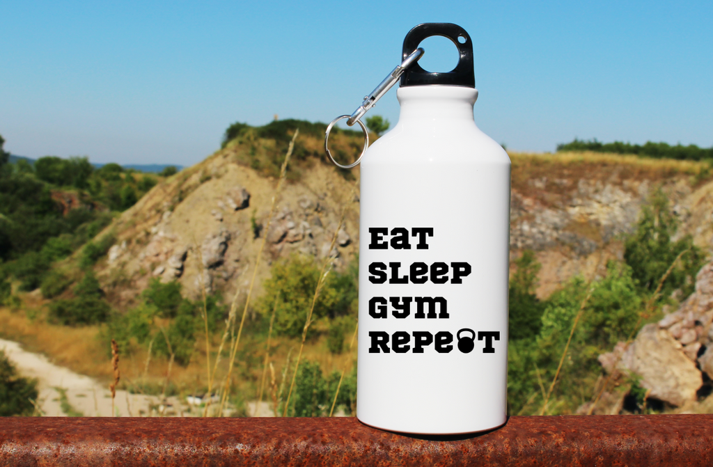 Bidon biały 400 ml na siłownię z nadrukiem "Eat Sleep Gym Repeat" – siłownia #6