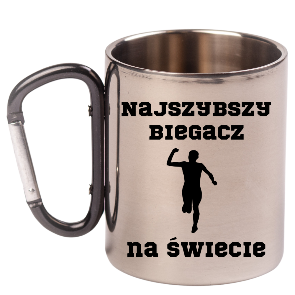 Biegowy kubek z karabińczykiem czarnym i nadrukiem "Najszybszy Biegacz na Świecie" #4