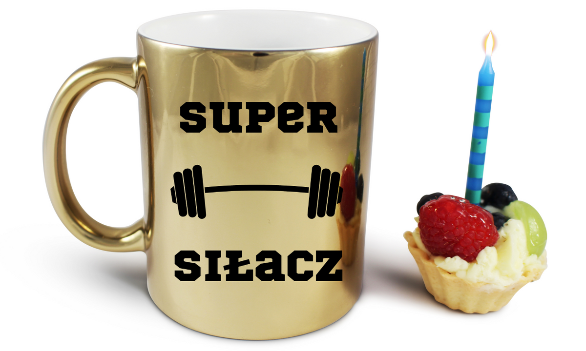 Kubek złoty prezent z nadrukiem „Super Siłacz” – siłownia #3