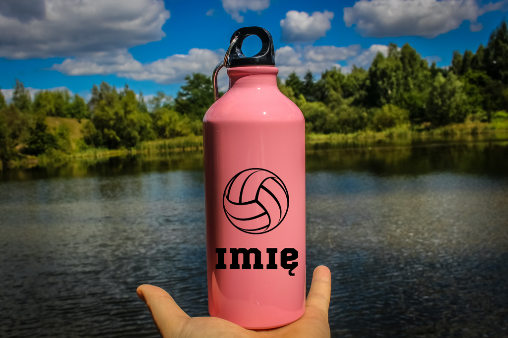 Butelka różowa 600 ml z grafiką piłki do siatkówki i imieniem do wyboru #3