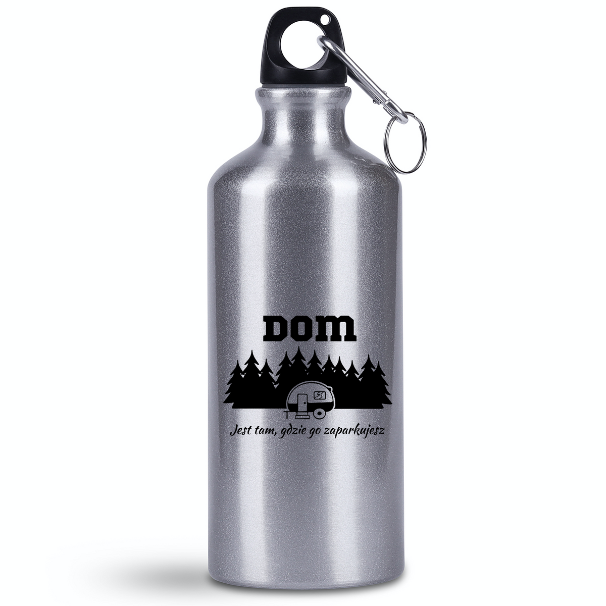 Bidon srebrny 500 ml z nadrukiem „Dom jest tam, gdzie go zaparkujesz” – podróż, camping #5