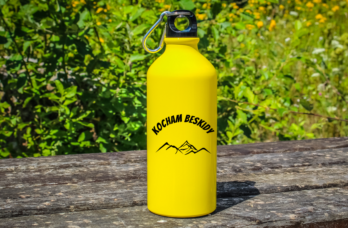 Butelka żółta 600 ml z nadrukiem „Kocham Beskidy” – góry #2