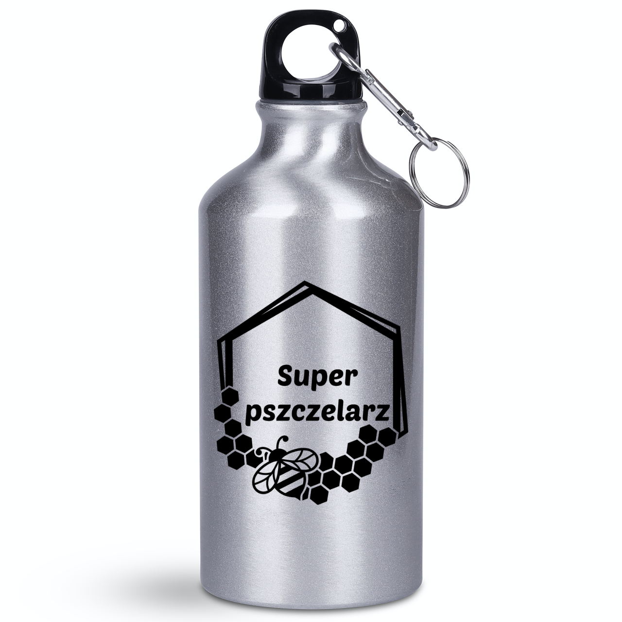 Butelka srebrna 400 ml z nadrukiem „Super pszczelarz” – pszczelarstwo #9