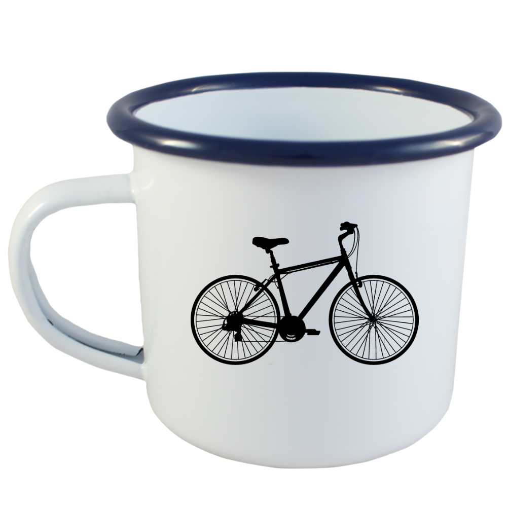Kubek emaliowany biały z grafiką roweru i imieniem do wyboru – dla rowerzystów #3