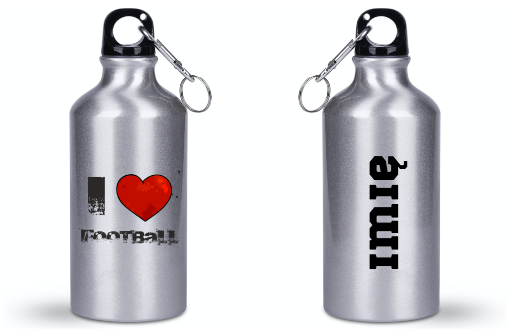 Butelka srebrna 400 ml z napisem "I LOVE FOOTBALL" – piłka nożna #2