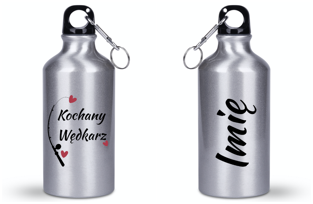 Butelka srebrna 400 ml z nadrukiem "Kochany Wędkarz" – wędkarstwo #1