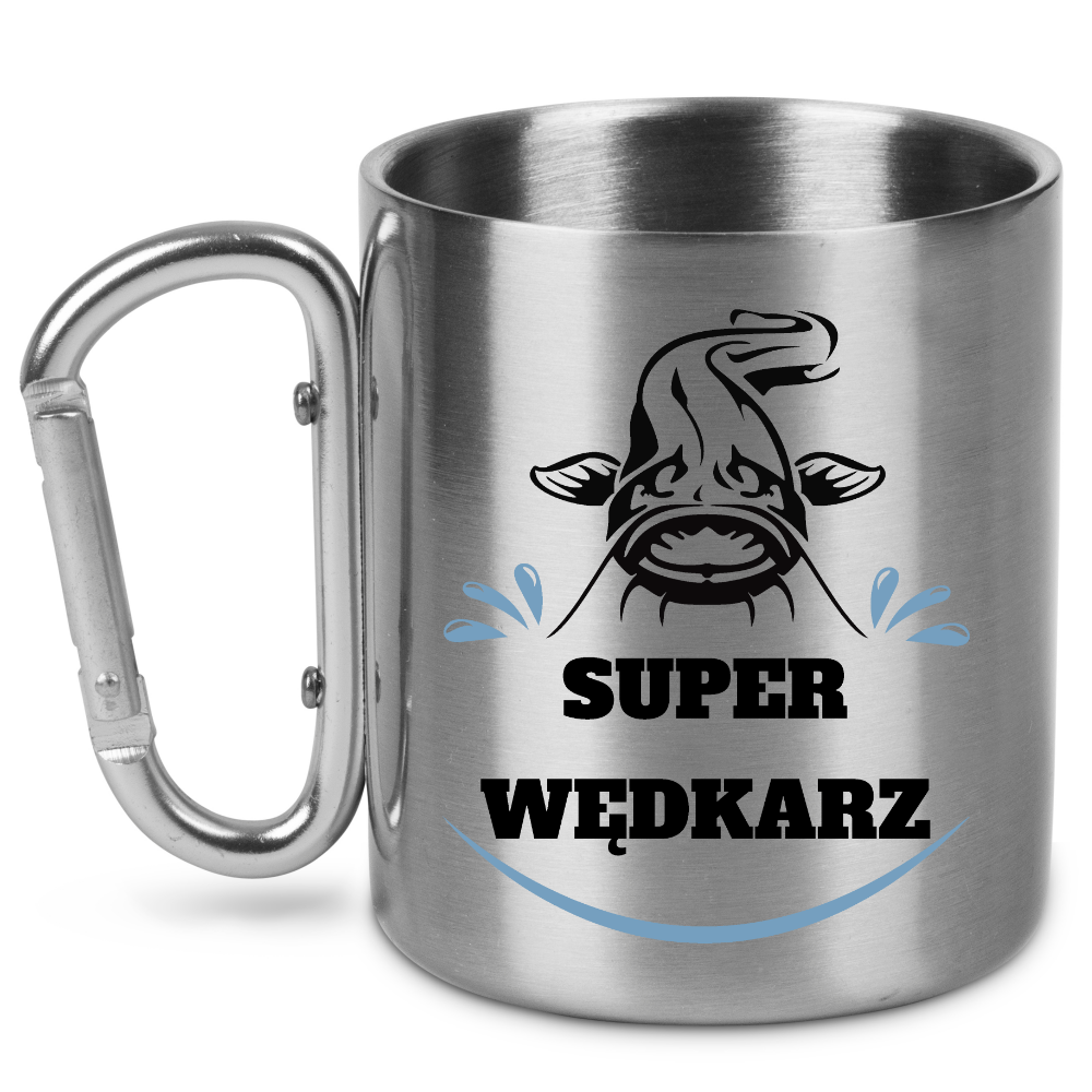 Kubek ze srebrnym karabińczykiem i nadrukiem "Super wędkarz" – wędkarstwo #9