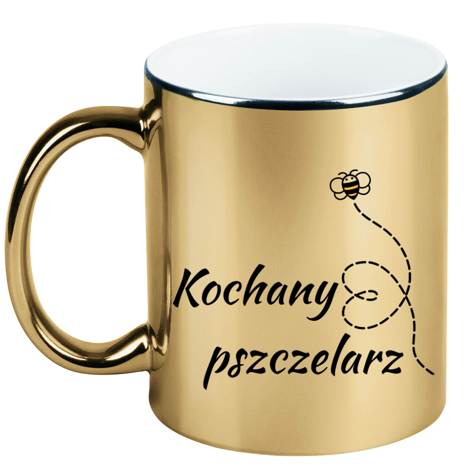 Kubek złoty z nadrukiem „Kochany pszczelarz” – pszczelarstwo #6
