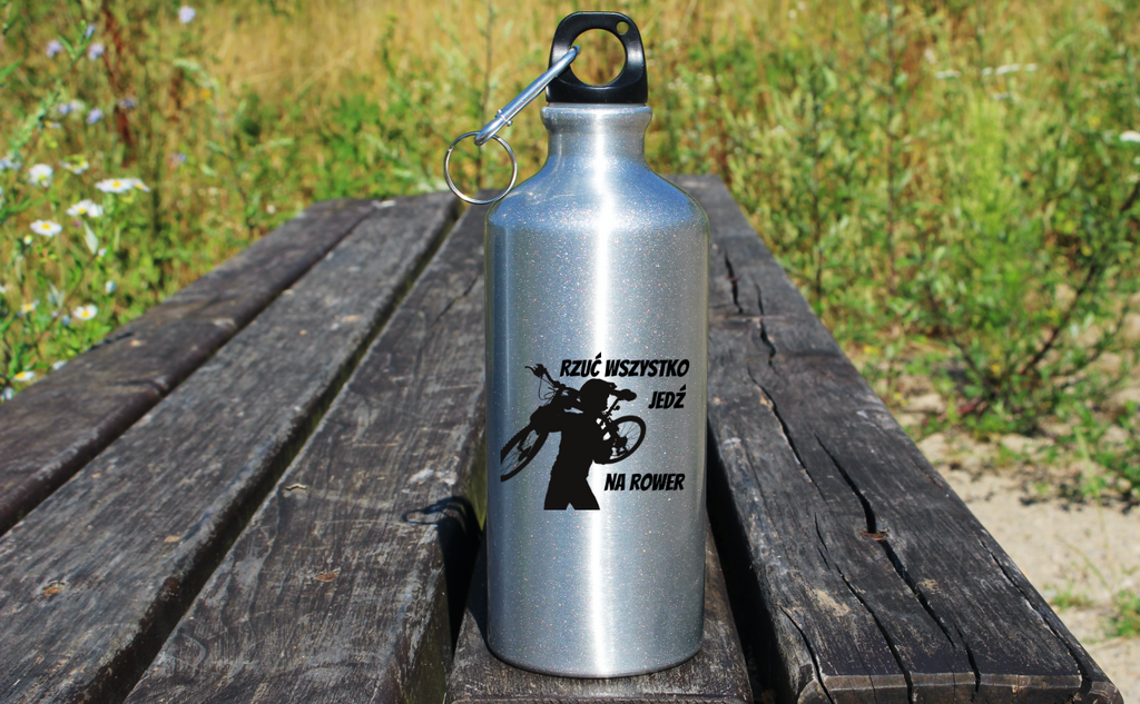 Bidon srebrny 500 ml na rower z nadrukiem „Rzuć szybko, jedź na rower” – dla rowerzystów #9