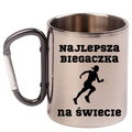 Biegowy kubek z karabińczykiem czarnym i nadrukiem "Najlepsza Biegaczka na Świecie" #2