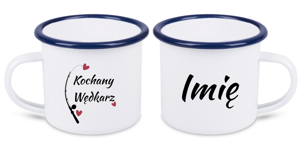 Kubek emaliowany biały z nadrukiem "Kochany Wędkarz" #2
