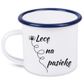 Kubek emaliowany biały z nadrukiem „Lecę na pasiekę” – pszczelarstwo #8